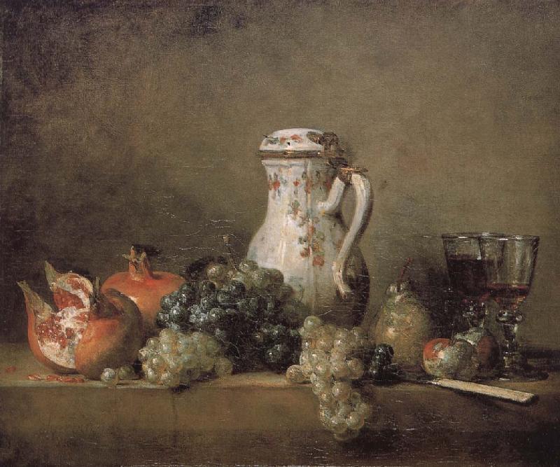 Jean Baptiste Simeon Chardin Pomegranate Grape glass knife